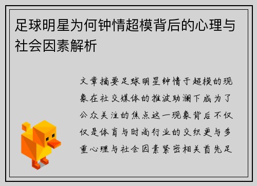 足球明星为何钟情超模背后的心理与社会因素解析